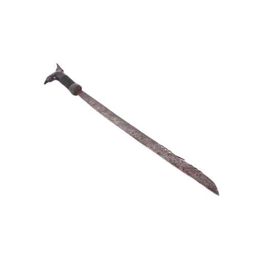 82 - An early 20th century Borneo Kayan Mandau sword with wooden and woven rattan handle, with rattan bou... 