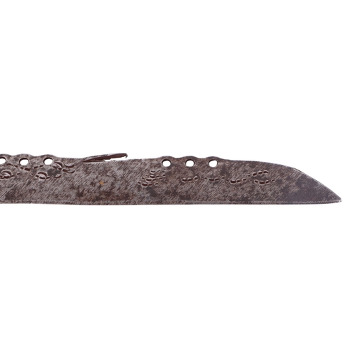 82 - An early 20th century Borneo Kayan Mandau sword with wooden and woven rattan handle, with rattan bou... 