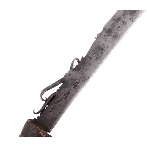 85 - An early to mid 20th century Borneo Mandau sword with carved stag antler and steel wire grip handle ... 