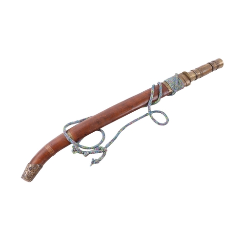 86 - A Yunnan Upper Vietnam border Dao / Dha sword with green buffalo horn and brass handle, in a brass a... 