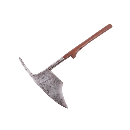 87 - A Philippines Kalinga head hunting axe, the heavy steel head with native hardwood shaft, overall 50c... 