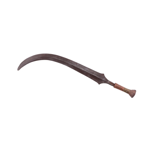 90 - An early 20th century African Ngombe sickle sword with copper and brass bound handle and fine steel ... 