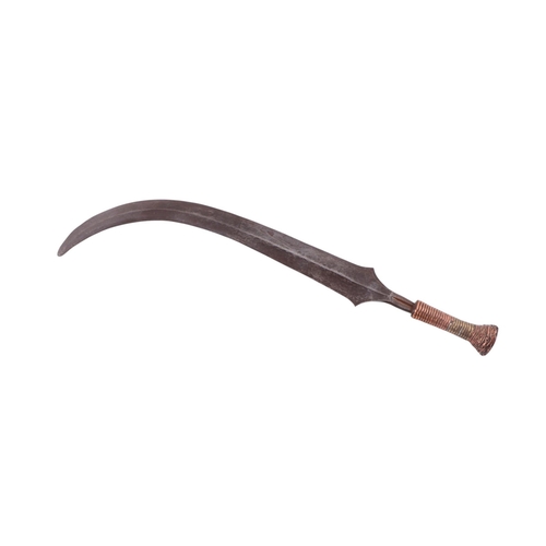 90 - An early 20th century African Ngombe sickle sword with copper and brass bound handle and fine steel ... 