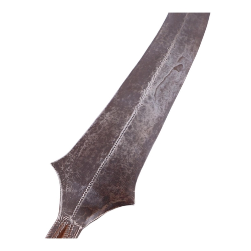 90 - An early 20th century African Ngombe sickle sword with copper and brass bound handle and fine steel ... 