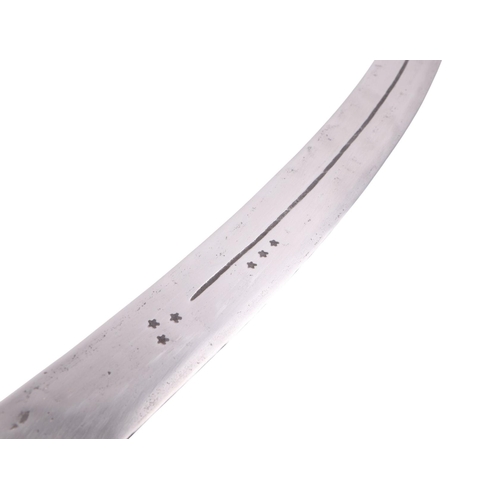 92 - An Afghan / North West Indian short Shamshir sword with steel handle and steel blade decorated with ... 