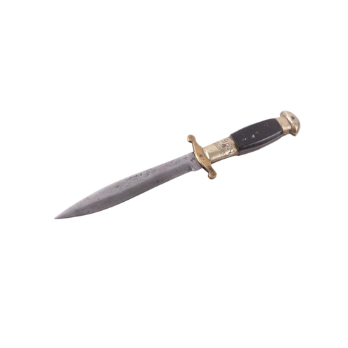 93 - A 19th century No. 6 Sheffield steel bowie knife, the horn handle with nickel mounts, overall 29cms,... 