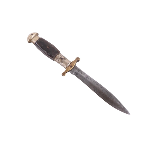93 - A 19th century No. 6 Sheffield steel bowie knife, the horn handle with nickel mounts, overall 29cms,... 