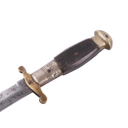 93 - A 19th century No. 6 Sheffield steel bowie knife, the horn handle with nickel mounts, overall 29cms,... 