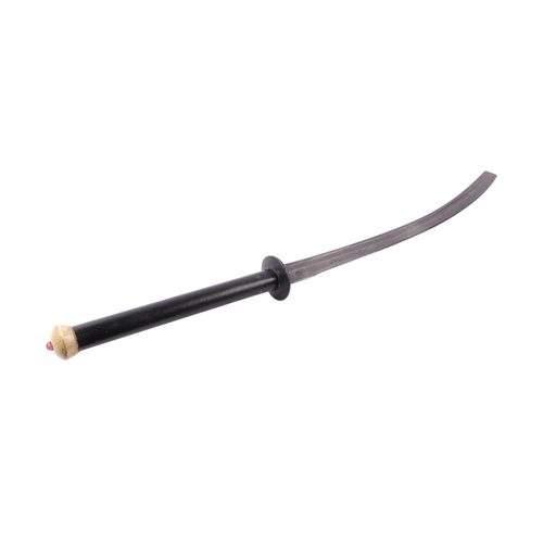 96 - An early 20th century Assam / Burma Dha / Dao type sword with lacquered wooden handle and steel blad... 