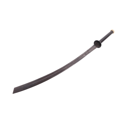96 - An early 20th century Assam / Burma Dha / Dao type sword with lacquered wooden handle and steel blad... 