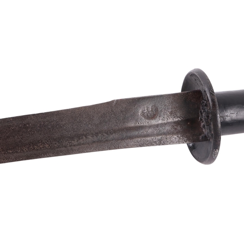 96 - An early 20th century Assam / Burma Dha / Dao type sword with lacquered wooden handle and steel blad... 