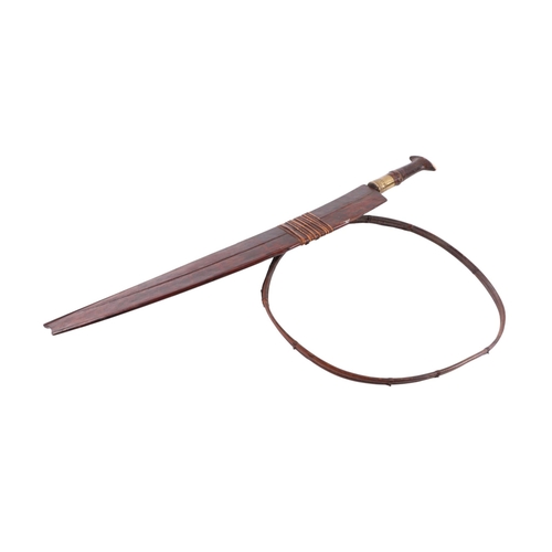 97 - A 19th century Burmese Hkamti Lin Gin Dha (Kachin dao) sword in traditional open wood scabbard with ... 
