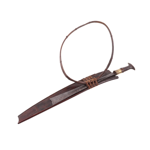 97 - A 19th century Burmese Hkamti Lin Gin Dha (Kachin dao) sword in traditional open wood scabbard with ... 