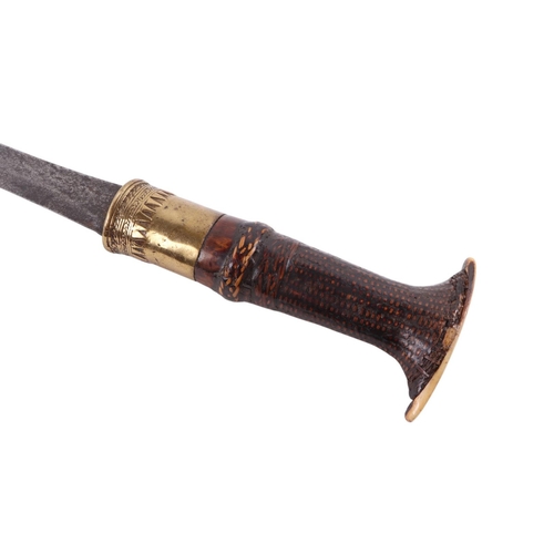 97 - A 19th century Burmese Hkamti Lin Gin Dha (Kachin dao) sword in traditional open wood scabbard with ... 