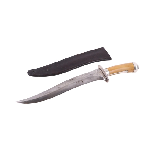 98 - A late 19th / early 20th century Anglo-Indian Kard / Bowie knife with bone handle and white metal mo... 