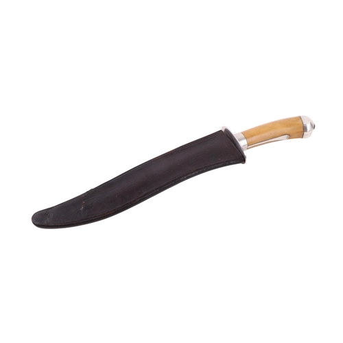 98 - A late 19th / early 20th century Anglo-Indian Kard / Bowie knife with bone handle and white metal mo... 