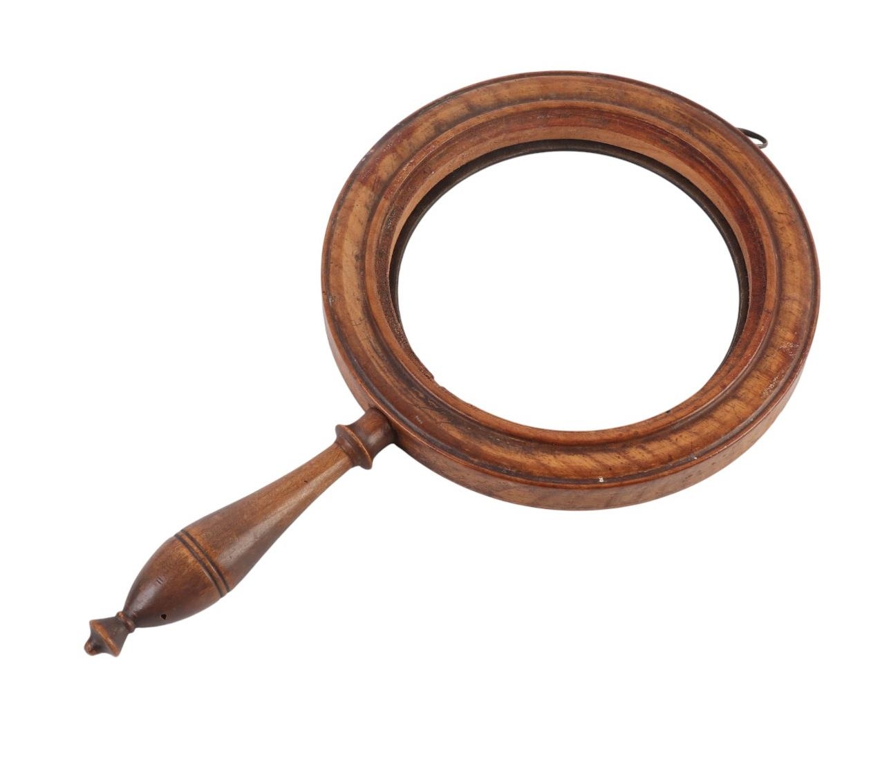 A Georgian walnut magnifying glass frame, 23cms long.Condition ...