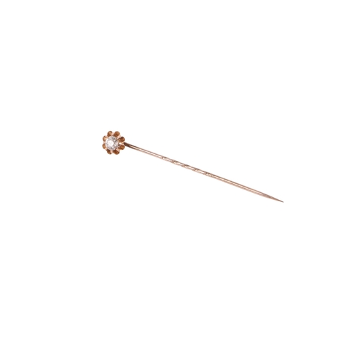 A yellow metal mounted diamond solitaire stick pin, approx 0.75ct ...