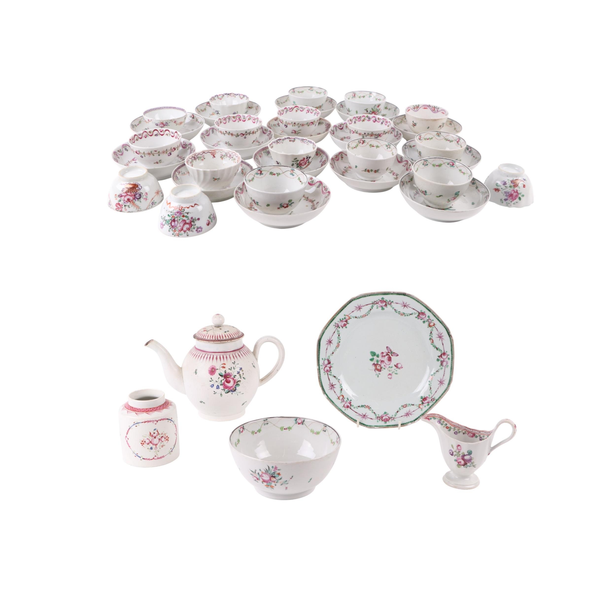 A group of 18th century Newhall tea bowls and saucers; and similar ...