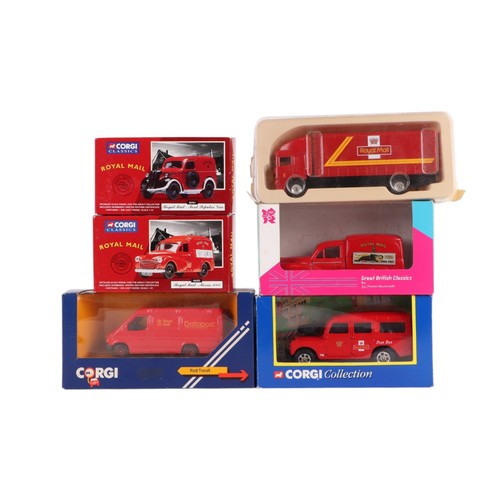 122 - A collection of Corgi Post Office themed commercial vehicles, including AEC 508, Morris Minor van, L... 