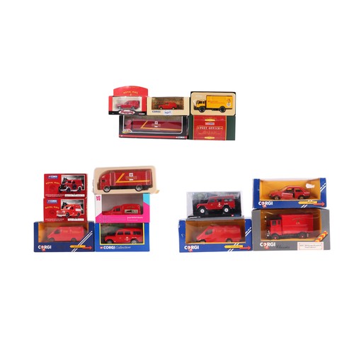 122 - A collection of Corgi Post Office themed commercial vehicles, including AEC 508, Morris Minor van, L... 