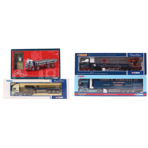 125 - Four Corgi Commercial diecast vehicles, comprising ERF ECS flat bed trailer ( Vaughan Logistic Ltd )... 