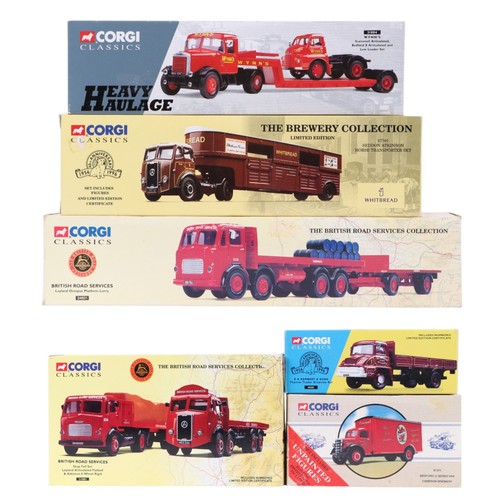 128 - Six Corgi Classic diecast commercial vehicles, comprising Sedan Atkinson horse transporter set, 2770... 