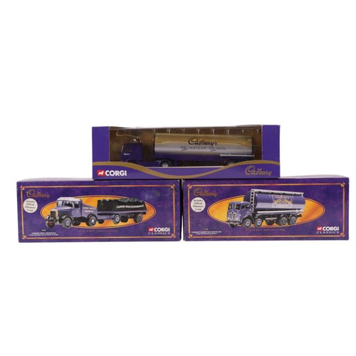 139 - A collection of Corgi Classics Cadbury themed diecast commercial vehicles, including Cadbury Cakes B... 