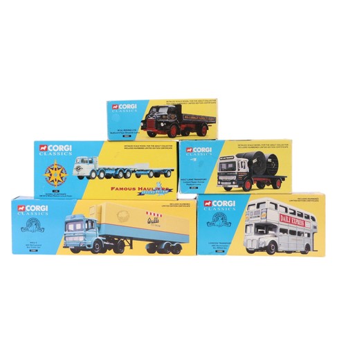 142 - Five Corgi Classic diecast commercial vehicles, comprising London Transport ARC Route Master bus RM6... 