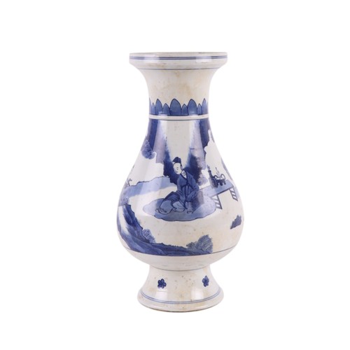 743 - A Chinese blue and white baluster vase, decorated figures in a landscape, 36cm high.