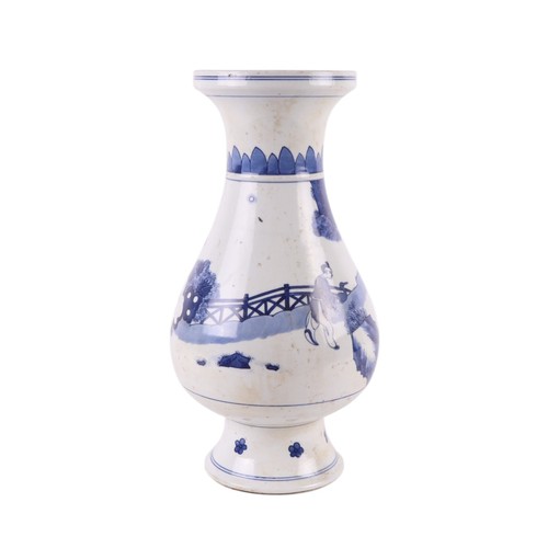 743 - A Chinese blue and white baluster vase, decorated figures in a landscape, 36cm high.