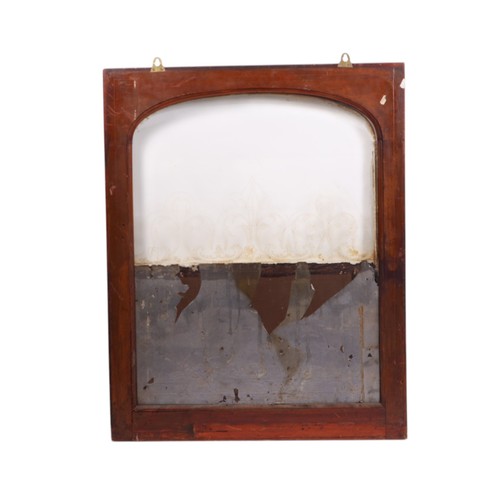 854 - An etched glass pub type window, frame, 63 by 157cms; together with an arched etched and half mirror... 