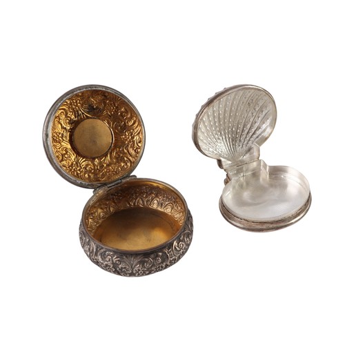 A silver pill box, the top set with a portrait miniature; a scallop ...