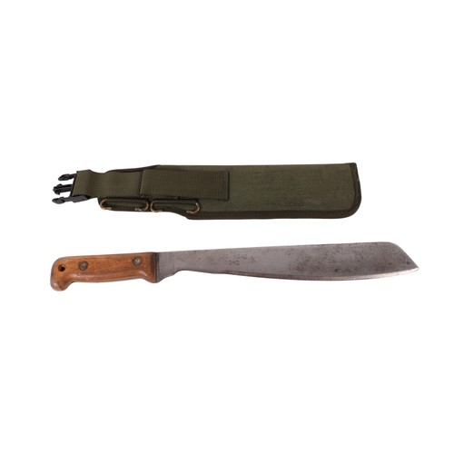 138 - A 1982 Martindale No.2 British Army machete in its scabbard. Blade length 33cms (13ins).