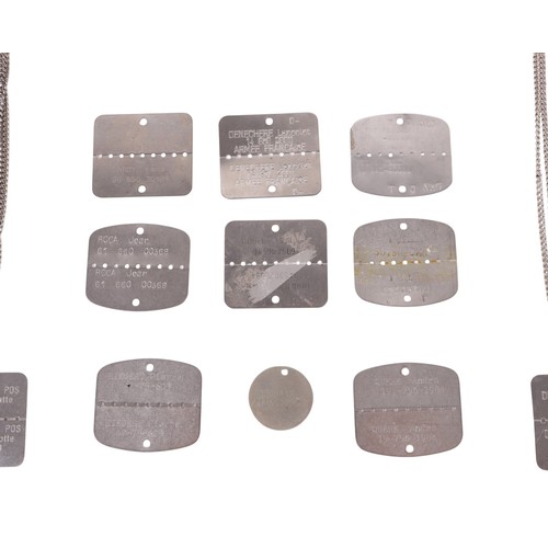 144 - Original French Armed Forces identity metal Dog Tags. Three from the French Air Force on chains and ... 