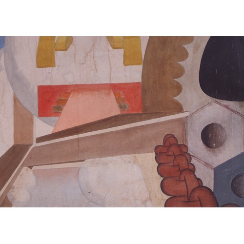 277 - Art Deco school - Abstract Industrial Scene with Chain, Girders and Cogs - oil on canvas, unframed, ... 