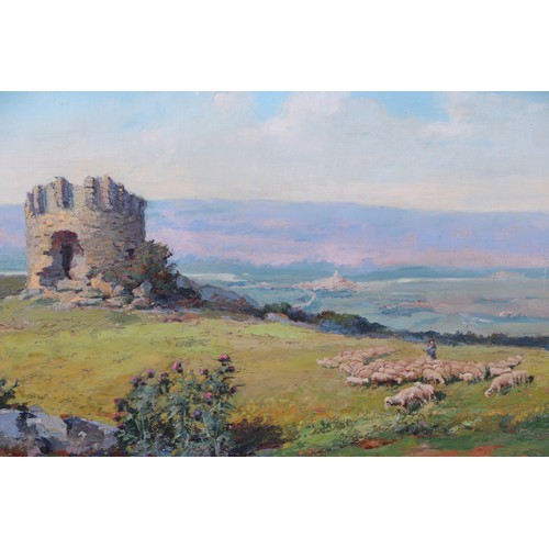 281 - Desire Gerard (1862-1938) - A French Rural Landscape with a Shepherd and a Flock of Sheep in the For... 