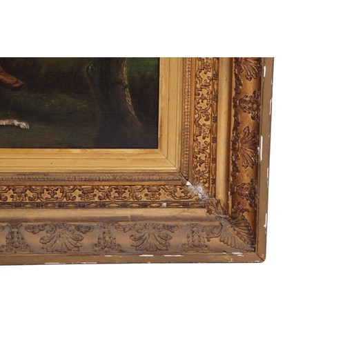 283 - English school - Hunting Scene with Two Figures and Dogs - oil on canvas, in an ornate gilt frame, 8... 