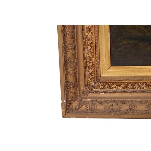 283 - English school - Hunting Scene with Two Figures and Dogs - oil on canvas, in an ornate gilt frame, 8... 