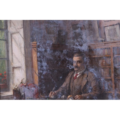 284 - G E Brown-Morison - Portrait of a Gentleman Seated in His Study - signed lower right, oil on canvas,... 