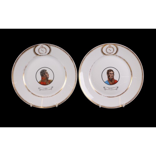 335 - A set of six 19th century continental porcelain plates decorated with Napoleonic period generals, 22... 
