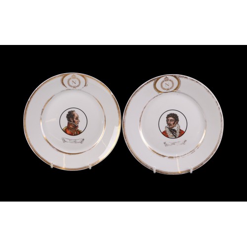 335 - A set of six 19th century continental porcelain plates decorated with Napoleonic period generals, 22... 