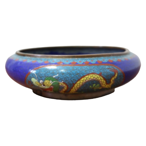 102 - Antique Cloisonné Chinese Brass Bowl, Highly Decorated with Yellow Dragon, Character Marks to Base -... 