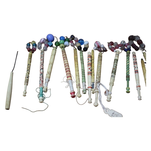 112 - 19th Century - 44 Carved Bone Lace Bobbins, Some With Beaded Ends,