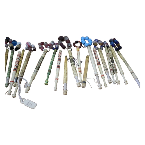 112 - 19th Century - 44 Carved Bone Lace Bobbins, Some With Beaded Ends,