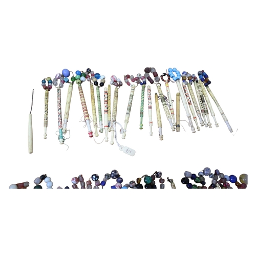 112 - 19th Century - 44 Carved Bone Lace Bobbins, Some With Beaded Ends,