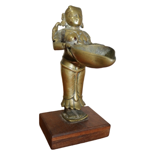 114 - Indian 19th Century Brass Oil Holder Figure, 17cm