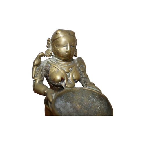 114 - Indian 19th Century Brass Oil Holder Figure, 17cm