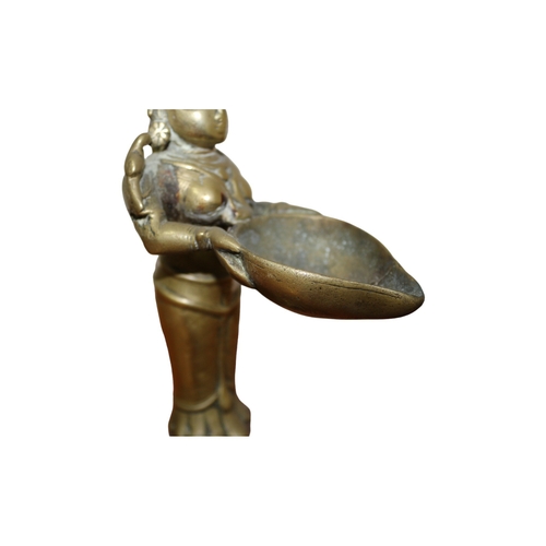 114 - Indian 19th Century Brass Oil Holder Figure, 17cm