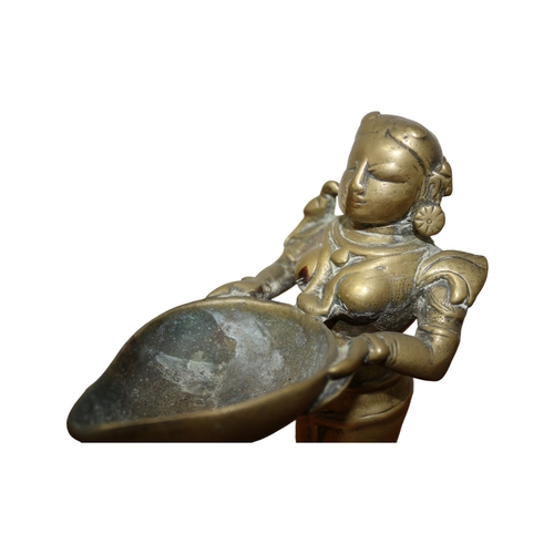 114 - Indian 19th Century Brass Oil Holder Figure, 17cm